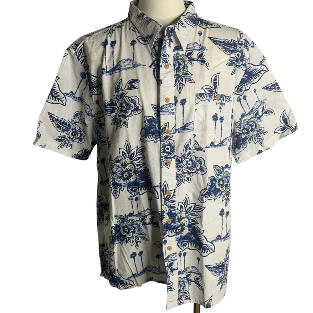 Croft Barrow Button Up Hawaiian Camp Shirt XXL White Floral Short Sleeve Pocket